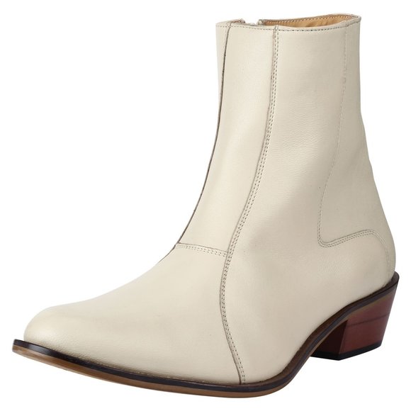 LIBERTYZENO Men's Leather High Ankle Zipper Retro Cream Boots